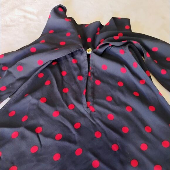Tommy Hilfiger Navy Red Polka Dot Tie Neck Sleeveless Blouse XS Scarf NWT $69 - Picture 14 of 16